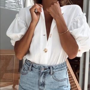 Sabo Skirt White Montague Bodysuit Puff Sleeve Button Down Cottagecore Medium